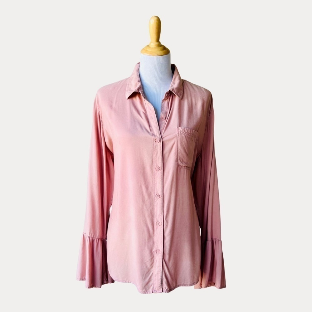 BeachLunchLounge Ruffle Button Down Shirt Rose Blush Top